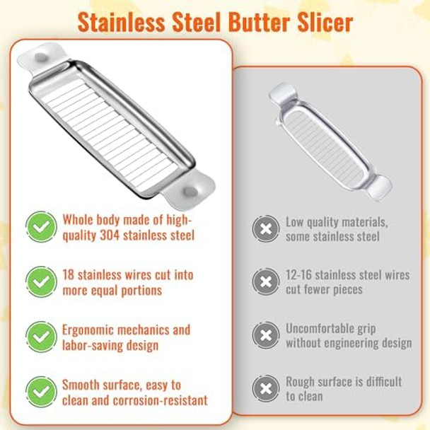 Butter & Cheese Slicer Stainles Steel Multipurpose Cheese Slicer Food Cutter 18 Sharp Wires Cut Block Average Into 1/4 Inch Pieces Ergonomic Handle Substitute For Butter Knives Cutter Tool