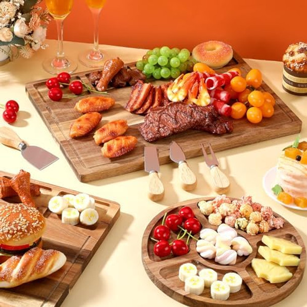 7 Pcs Acacia Charcuterie Board And Knife Set Rectangle Large Cheese Acacia Wood Boards With Container Round Serving Tray Housewarming Bridal Wedding Shower s For Women Couples