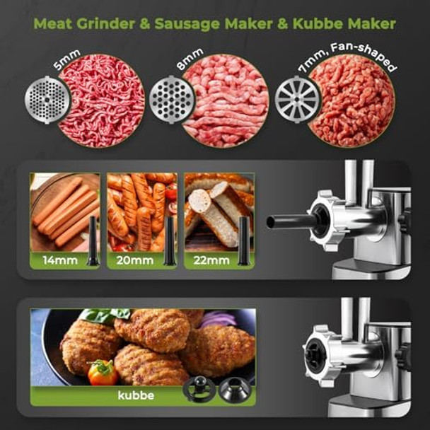 Meat Grinder Electric 3200W High Capacity Storage Commercial Heavy Duty Meat Grinder Veggie Slicer Ice Cutter Cheese Grater Sausage Stuffers Kubbe Kit For Home Use & Commercial