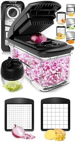 Fullstar All-In-1 Vegetable Chopper (6 In 1 Black/Silver) And 2Pc Blade Replacement Set - Bundle Of Chopper And Dice Blade Replacement (Big And Small Dice) - Kitchen Gadgets