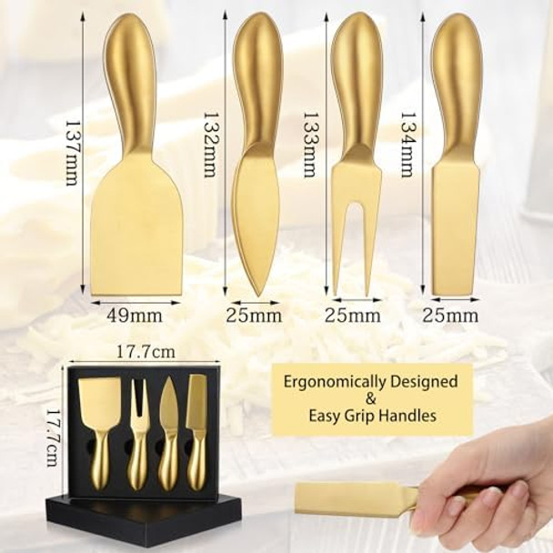 4 Pcs Gold Cheese Knives Set Stainless Steel Cheese Tools With Cheese Slicer And Cheese Cutters For Kitchen Cheese Board Knife Set For Kitchen Charcuterie Board Accessories Housewarming