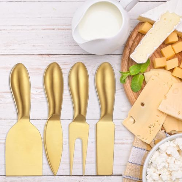 4 Pcs Gold Cheese Knives Set Stainless Steel Cheese Tools With Cheese Slicer And Cheese Cutters For Kitchen Cheese Board Knife Set For Kitchen Charcuterie Board Accessories Housewarming
