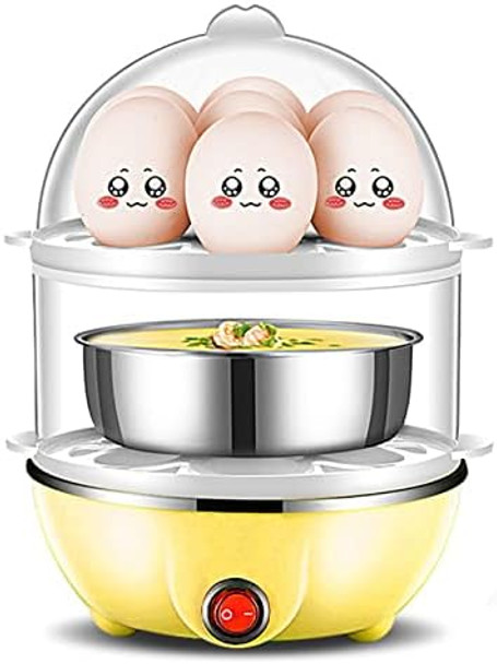 Rapid Egg Cooker Double Cooker Rapid Boiler 2 Layers 14Pcs Eggs Capacity Automatic Shut Off(Yellow Double Layer)