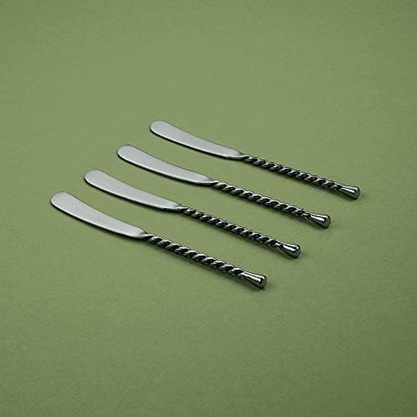 Gourmet Settings 4-Piece Knife Set-Silver Tear Collection-Polished/Matte Stainless Steel Spreaders Cheese And Butter Spreading Knives