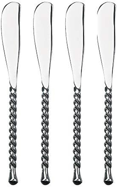 Gourmet Settings 4-Piece Knife Set-Silver Tear Collection-Polished/Matte Stainless Steel Spreaders Cheese And Butter Spreading Knives