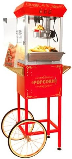 Foundation Popcorn Maker Machine With Cart - 8Oz Stainless Steel Kettle Makes Up To 48 Cups - Movie Theater Style Vintage Popcorn Machine Cart On Wheels By Great Northern Popcorn (Red)