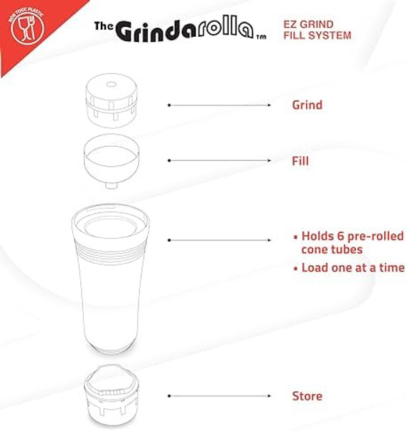 Cone Loading Grinder Matte Red Pack Your Pre-Rolled Cones And Grind Your Contents For A Quick Convenient Durable Simple Experience