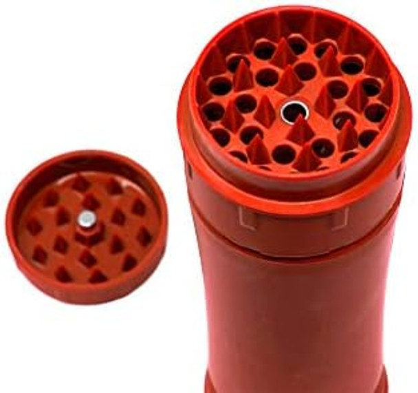 Cone Loading Grinder Matte Red Pack Your Pre-Rolled Cones And Grind Your Contents For A Quick Convenient Durable Simple Experience