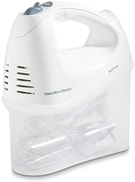 Hamilton Beach 6-Speed Electric Hand Mixer With Whisk Traditional Beaters Snap-On Storage Case White & Easy Reach 4-Slice Countertop Toaster Oven With Roll-Top Door 1200 Watts