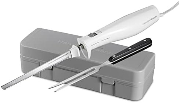 Hamilton Beach Electric Knife White & 6-Speed Electric Hand Mixer With Whisk Traditional Beaters Snap-On Storage Case White