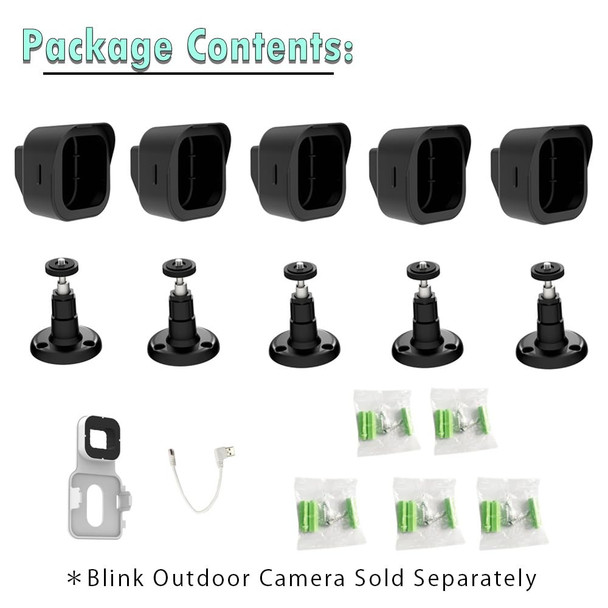 All- Blink Outdoor Camera Wall Mount, Weatherproof Protective Housing and 360 Degree Adjustable Mount with Blink Sync Module 2 Mount for Blink Outdoor Security Camera System (Black 5Pack)