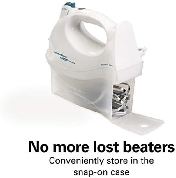Hamilton Beach Power Deluxe 6-Speed Electric Hand Mixer With Snap-On Storage Case Quickburst Beaters Whisk Powerful 250 Watt Motor Bowl Rest Black (62692)