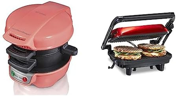 Hamilton Beach Breakfast Sandwich Maker Coral & Electric Panini Press Grill With Locking Lid Opens 180 Degrees For Any Sandwich Thickness Nonstick 8" X 10" Grids Red Hamilton Beach Breakfast Sandwich Maker Coral & Electric Panini Press Grill With Locking Lid Opens 180 Degrees For Any Sandwich Thickness Nonstick 8" X 10" Grids Red