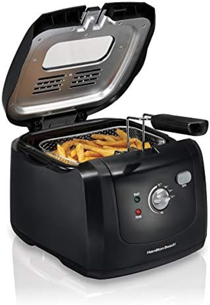 Hamilton Beach Electric Deep Fryer 8 Cups / 2 Liters Oil Capacity Black & Food Processor & Vegetable Chopper For Slicing Shredding Mincing And Puree 10 Cups - Bowl Scraper Stainless Steel