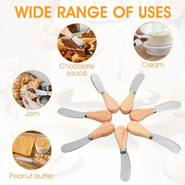 24 Pcs Cheese Spreader Knives With Wooden Handle Stainless Steel Butter Knife Spreader For Charcuterie Board Sandwich Appetizers Cocktail Spreading