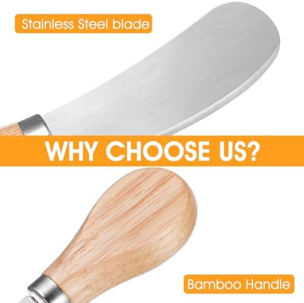 24 Pcs Cheese Spreader Knives With Wooden Handle Stainless Steel Butter Knife Spreader For Charcuterie Board Sandwich Appetizers Cocktail Spreading