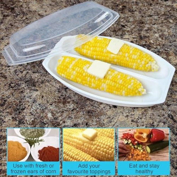 Home-X Microwave Corn Steamer With Lid - Bpa- Dishwasher Safe Airtight Lid Corn On The Cob Microwave Steamer For Delicious And Perfectly Cooked Corn On The Cob In Minutes