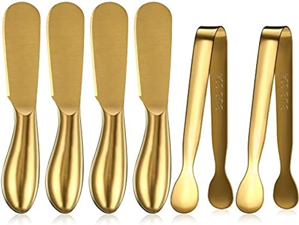 6 Pieces Cheese Knife Spreader Serving Tongs Set Stainless Steel Butter Cheese Spreader Mini Food Tongs Cheese Knife Spreaders With Handles Metal Salad Tongs Multipurpose Jam Condiment Cheese Spreader
