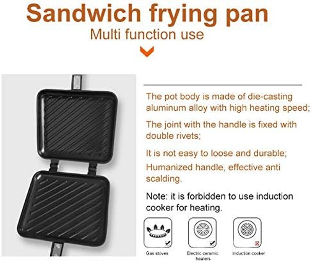 Toasted Sandwich Maker Non Stick Coating Grill Pan Double Sided Frying Pan With Heat-Resistant Handles Suitable For Home Cooks Toasties Breakfast Indoor & Outdoor