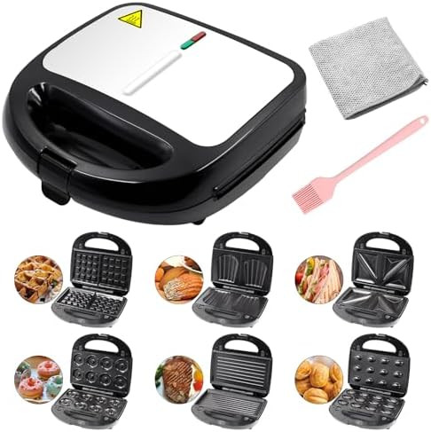 6-In-1 Mini Donut Makerwaffle Makergrill Makermadeleines Makernut-Cake Makersandwich Makerreplaceable Heating Panel，For Home Or Commercialperfect For Breakfast