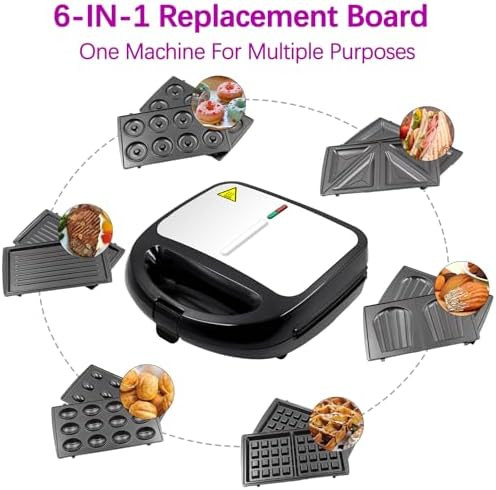 6-In-1 Mini Donut Makerwaffle Makergrill Makermadeleines Makernut-Cake Makersandwich Makerreplaceable Heating Panel，For Home Or Commercialperfect For Breakfast