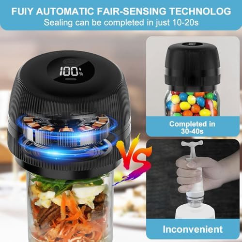 Fully Automatic Mason Jar Vacuum Sealer Kit Electric Sealer For Wide And Regular Mouth Mason Jars Firm Sealing & Anti-Slip Includes 10 Chalkboard Top Lids For Canned Foods Pantry Canning Pickling