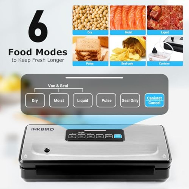Inkbird Vacuum Sealer Machine With 5 Vacuum Seal Rolls(Total To 110Ft) And 8''12'' Food Sealer Bags5 Compact Food Sealer Machine With 10-In-1 Easy Option For Food Preservationsous Vide