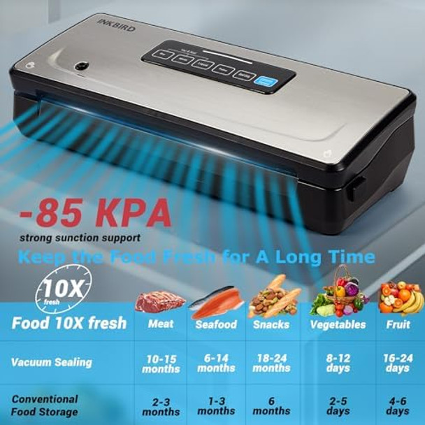 Inkbird Vacuum Sealer Machine With 5 Vacuum Seal Rolls(Total To 110Ft) And 8''12'' Food Sealer Bags5 Compact Food Sealer Machine With 10-In-1 Easy Option For Food Preservationsous Vide