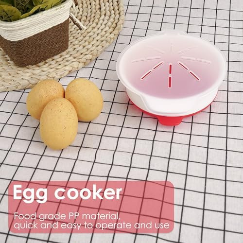Microwave Egg Steamer Bowl Egg Cooker Specialized Heating Dish Egg Steaming Tool Easy Egg Steamer Convenient Kitchen Gadget（1 Pcs Red)