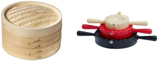 Joyce Chen 10-Inch 2-Tier Bamboo Steamer Basket + Joyce Chen 3-Piece Dumpling Maker Dumpling Press And Sealer Kit Joyce Chen 10-Inch 2-Tier Bamboo Steamer Basket + Joyce Chen 3-Piece Dumpling Maker Dumpling Press And Sealer Kit