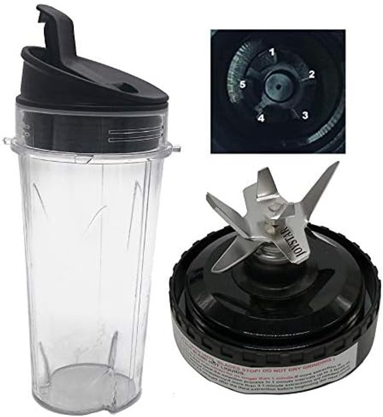 Replacement Pro Extractor Blades And 16-Ounce (16 Oz.) Cup With Sip & Seal Lid Fit For Nutri Ninja Fit 700 Watt Blender Qb3000 / Qb3001Ss 30/Qb3003Ref/Qb3004/Qb3005/(3 16Oz Cup With Lid +Blade)