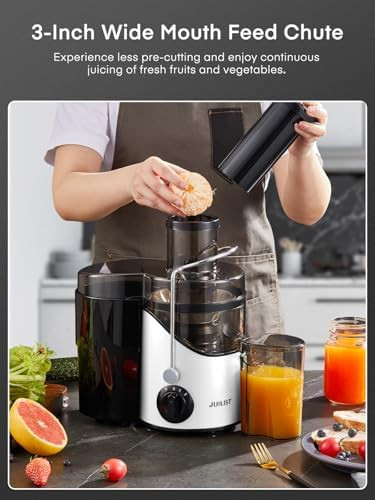 Juicer Machines Juilist 3" Wide Mouth Juicer Extractor Max Power 800W For Vegetable And Fruit With 3-Speed Setting 400W Motor Easy To Clean White