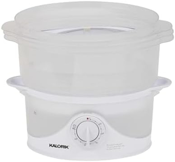 Kalorik Electric Food Steamer With Manual Controls 3-Tier With Bpa Dishwasher Safe Baskets 800 Watts And 60-Minute Timer Turbo Steam Feature And Easy Refill 9-Quarts White Kalorik Electric Food Steamer With Manual Controls 3-Tier With Bpa Dishwasher Safe Baskets 800 Watts And 60-Minute Timer Turbo Steam Feature And Easy Refill 9-Quarts White