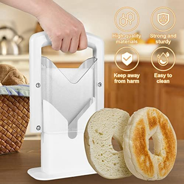 Stainless Steel Bagel Cutter Slicer With Safety Grip Reusable Bread Slicer Safety Shield Guillotine Cutter For Bread Muffin Kitchen 7.1×8.7In