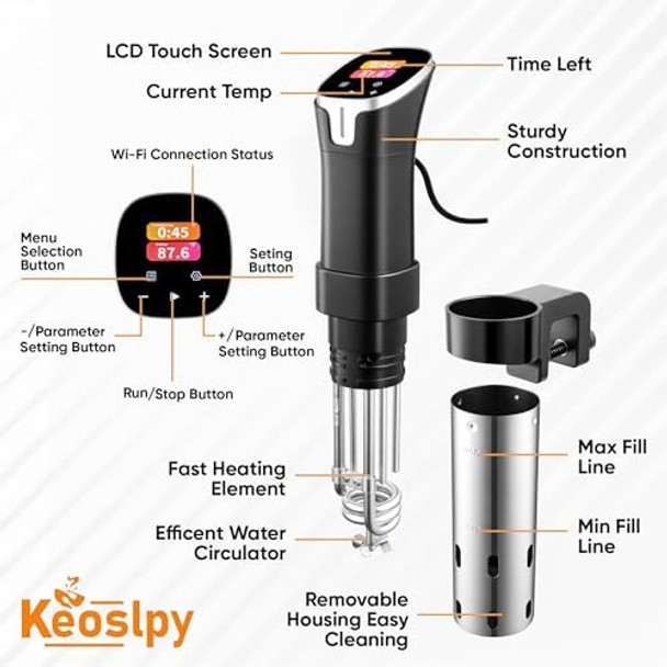 Wifi Sous Vide Cooker 1100W Immersion Circulator With App Control Sous Vide Machines Accurate Temperature Control Lcd Touch Screen Ultra-Quiet For Home Chefs Cooking