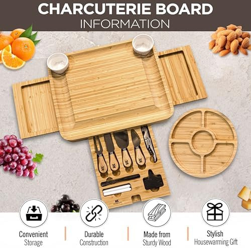 Kiaansh And Kiavi Charcuterie Boards Set: Bamboo Cheese Board Set. Perfect For Wedding s Bridal Shower And House Warming s. Large