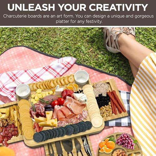 Kiaansh And Kiavi Charcuterie Boards Set: Bamboo Cheese Board Set. Perfect For Wedding s Bridal Shower And House Warming s. Large