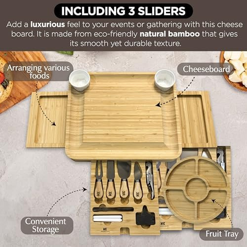 Kiaansh And Kiavi Charcuterie Boards Set: Bamboo Cheese Board Set. Perfect For Wedding s Bridal Shower And House Warming s. Large