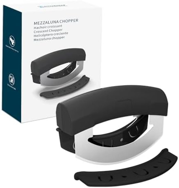 Kitchendao Come Apart Mezzaluna Salad Chopper Knife Tool And Multipurpose Cheese Slicer Cutter With Board