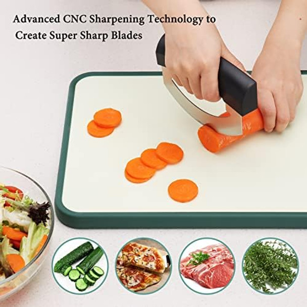 Kitchendao Come Apart Mezzaluna Salad Chopper Knife Tool And Multipurpose Cheese Slicer Cutter With Board