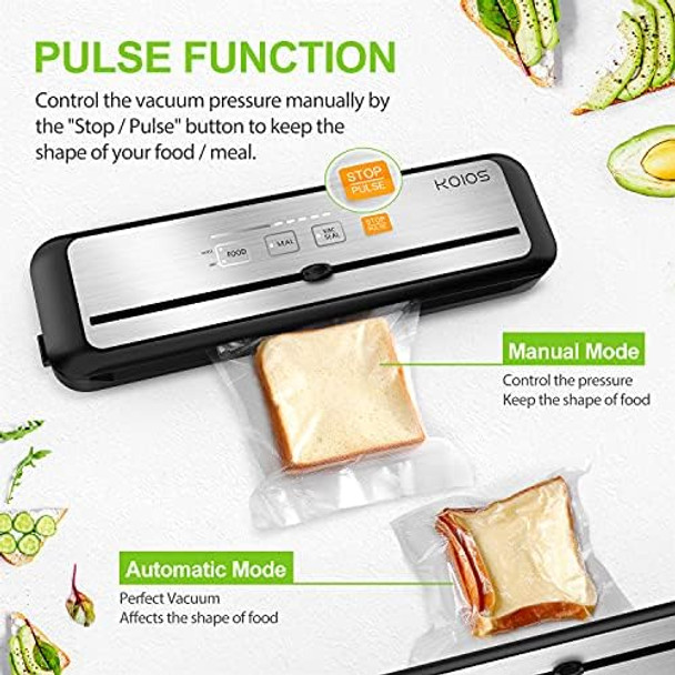 Koios Vacuum Sealer Machine Silver + Koios Vacuum Sealer Bags For Food Vacuum Sealer Bags Rolls