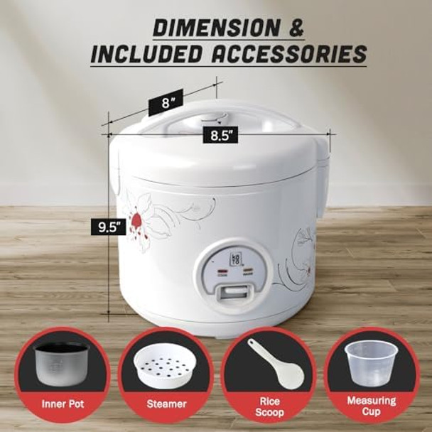 Koto Rice Cooker & Warmer 5 Cups With Food Steamer Non-Stick Inner Pot Flower Pattern