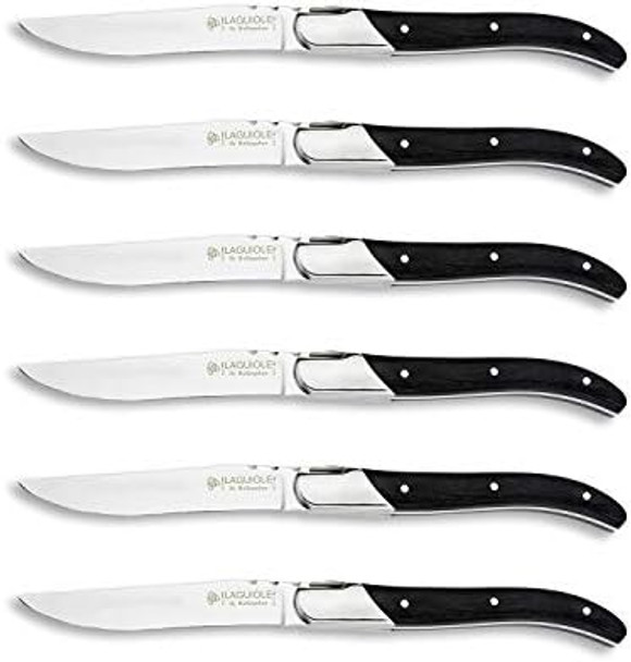 [Set Of 6]Steak Knives Hailingshan Stainless Steel Straight Blade Sharp Heavy-Duty Premium Dishwasher Safe Polished Table Dinner Cutlery Flatware Laguiole Steak Knife 22Cm Box-Black Wood Handle