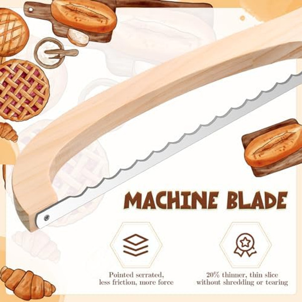 4 Pack Bread Knife 16" Bread Bow Knife Wooden Sourdough Saw With Bow Design Stainless Steel Serrated Saw Cutter For Bagels Baguettes
