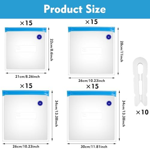 60 Pack Sous Vide Bags Vacuum Sealer For Food - 4 Sizes Reusable Zipper Storage Bags With Air Valve Double Layers