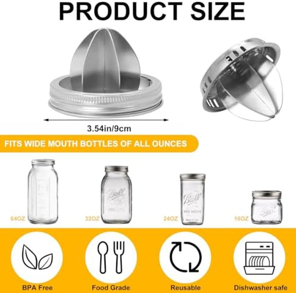 Mason Jar Stainless Steel Juicer Lid Wide Mouth 2 Pieces Mason Jar Juicer Lid Stainless Steel Manual Citrus Lemon Juicer Lid Home Accessories