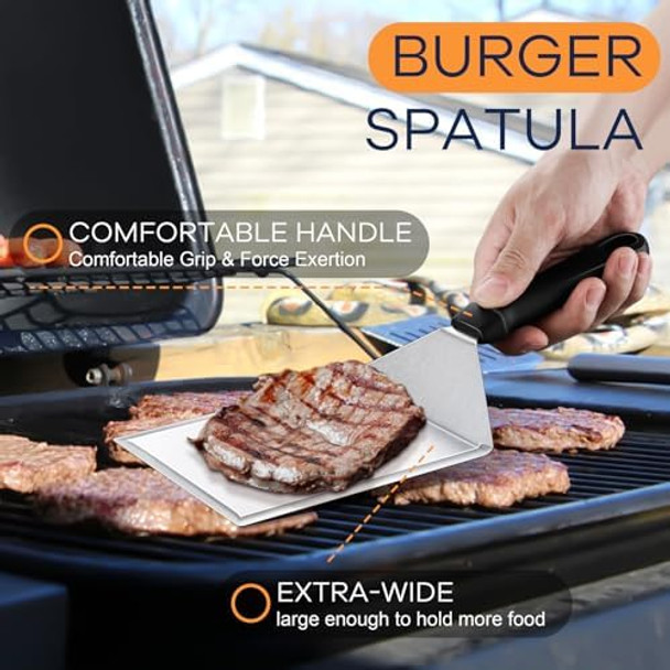 Leonyo Smashed Burger Kit Large Burger Spatula 7" Stainless Steel Burger Press Griddle Spatula Griddle Accessories Kit For Outdoor Barbecue Teppanyaki Hibachi Cooking Indoor Outdoor