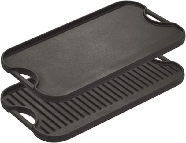 Lodge 20 X 10.44 Inch Pro-Grid Reversible Cast Iron Grill/Griddle – Double Burner Cookware Pre-Seasoned Non-Toxic Made In Usa For Stovetop Oven Grill & Campfire