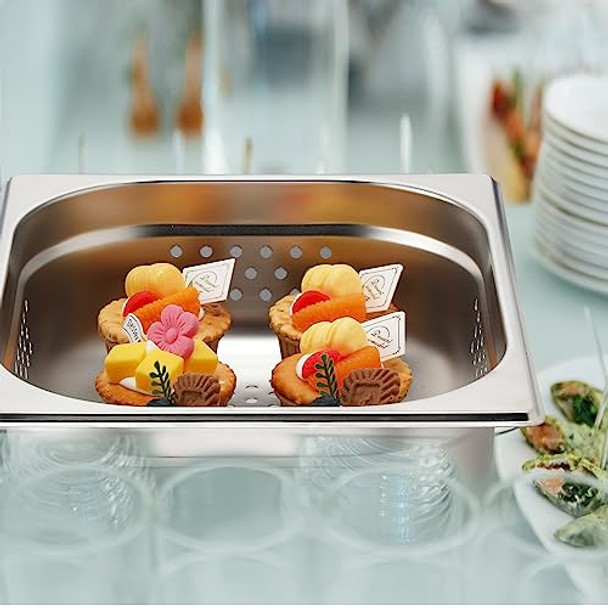 Lounsweer 2 Pack Half Size Hotel Pans Perforated Steam Table Pan Stainless Steel Half Steam Pan Commercial Catering Food Pan For Kitchen Restaurant Serving Supplies(12.8'' X 4'' X 10.43'')