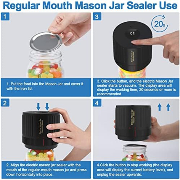 Electric Mason Jar Vacuum Sealer Kit Navy Blue & Mason Jar Lids And Rings 48Pcs/24 Sets For Wide Mouth